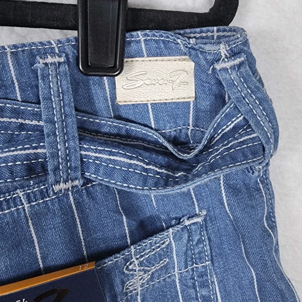 Seven7 Women's Wide Leg Pant Size 12 Belted Blue Striped Pockets Comfort NWT - Picture 11 of 15